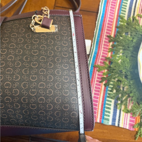 Guess Burgundy and Brown with muted Gold letters Shoulder Bag - Picture 9 of 10